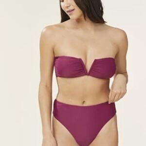 NWT Andie Swim Plum Purple Bandeau Bikini Scala Top Strapless XL V Notch